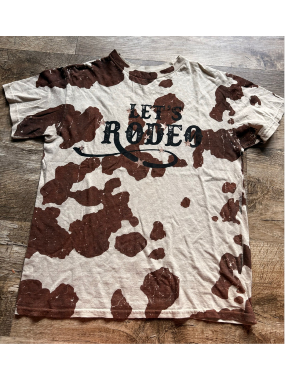 American Highway Youth Small Let’s Rodeo Graphic T-Shirt Brown Cow Print Cotton